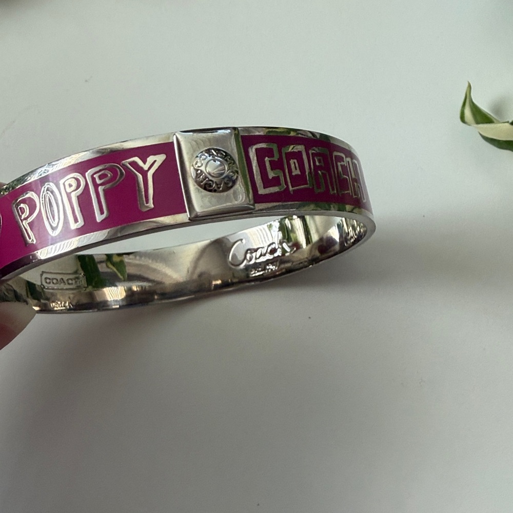 Coach Poppy pink silver logo statement bangle bracelet - Picture 3 of 5